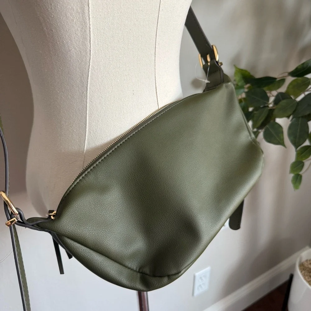 NWT Olive Green Woven Vegan Leather Crossbody Bag